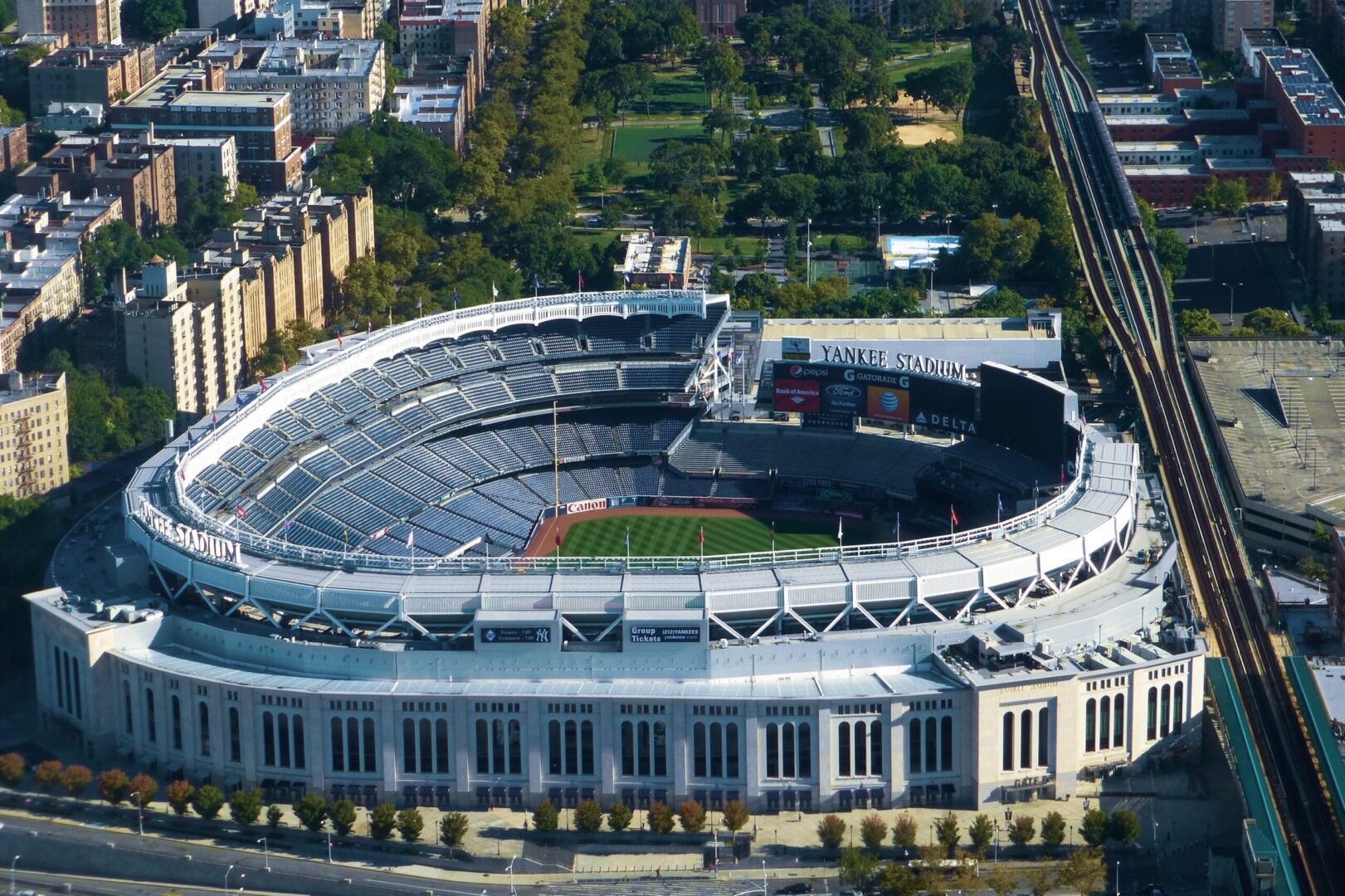 Aerial view of yankee stadium on a clear day.